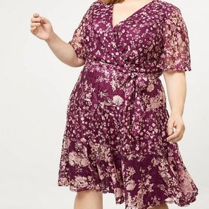 Lane Bryant Floral Lace Faux Wrap Fit/Flare Dress